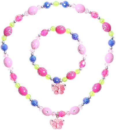 Maelovebunny Childrens Butterfly necklace, Toddler Girls Shimme Butterfly Necklace and Bracelet Set