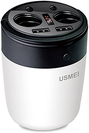 Malcam 12-24V 60W 3-IN-1 Cup Car Charger with 2 Cigarette Lighter Sockets,3.1A Dual USB Charging Ports,5400mAh Power Bank and Warning/Flashing Light
