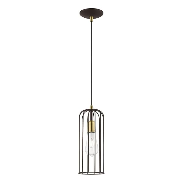 LIVEX LIGHTING GLENBROOK 1 LIGHT PENDANT IN BRONZE WITH ANTIQUE BRASS (49713-07)