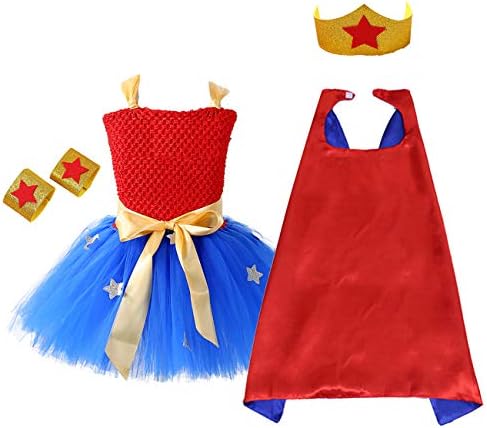 Halloween Superhero Costumes for Kids Girls Birthday Party Supergirl Cosplay Tutu Dress Costume with Mask and Cape