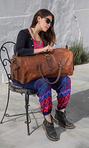 Leather Native New Large Men's Leather Vintage 24" Duffle Luggage Weekend Gym Overnight Travel Bag Great Gift For Men And Women Summer Sale! - Thumbnail 5
