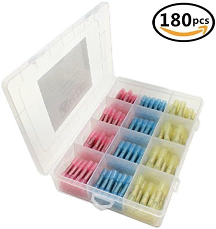 Aaczil Heat Shrink Wire Connector Insulated Waterproof Butt Terminal Assortment Kit Set Electrical Crimp Connector Assortment Red 22-18 AWG Blue 16-14 AWG Yellow 12-10 AWG 180 Pcs