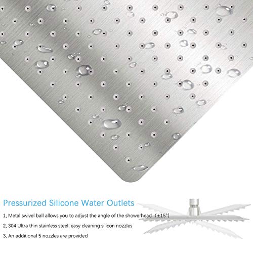 Derpras 16 Inch Square Rain Shower Head, 304 Stainless Steel, Ultra