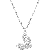 Dainty CZ Heart Pendant Necklace for Women Titanium Steel Crystal Love Charms Link Adjustable Elegant Birthday Wedding Anniversary Jewelry 18 inch