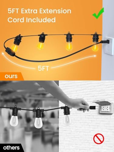 GlobaLink Outdoor String Lights, E14 S14 LED Garden, IP65 Waterproof Festoon Outdoor Lights 2700k 30+2(Spare) Bulbs for Outside Patio Terrace Yard Wedding Party Decor- Connectable