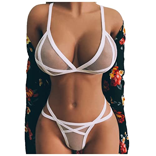 Honiser Lingerie Set for Women Sexy, Women's Fashion Sexy Net Yarn  Transparent Strap Sexy Solid Color Underwear Panties for Women Sexy Shirts  for Women Dominatrix Lingerie Lenseria (L, White -8) in Saudi