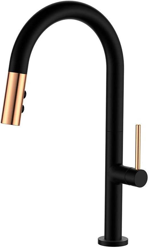 Yee Pull Out Kitchen Faucet, Rose Gold And White Sink Mixer Tap, 360 Degree Rotation Kitchen Mixer Taps Kitchen Tap,Black
