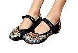 AvaCostume Women's Buddhism Totem Embroidery Casual Mary Jane Shoes, Black 38