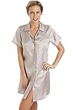 Camille Womens Luxurious Knee Length Mocha Print Satin Nightshirt