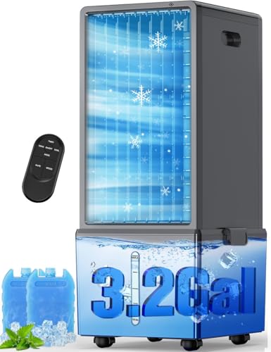 4-IN-1 Windowless Air Conditioner Portable w/ 4 Speeds & 4 Modes, 3.2-Gal Dual Tank for 24H Cooling, Waterless Alert System, 12H Timer, Remote & Touch, Swamp Cooler Air Conditioner for Bedroom