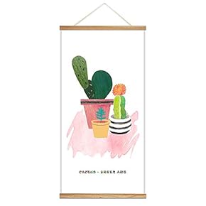 Hanging Poster Wooden Framed Cactus Theme Home Wall Canvas Prints Ready to Hang - 18"x36"