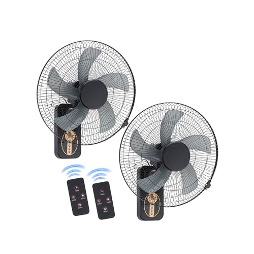 Ventilador de Pared de 16"/40CM, Paquete de 2 Abanicos de Pared con Control Remoto, 5 Aspas, 8 Velocidades, 9H Temporizador, 90° L/R + 45° Vert, Rejilla Metálica, Ideal para Hogar, Oficina o Garaje