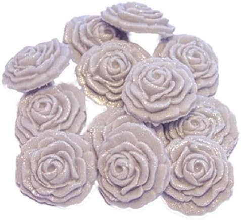 12 Small Roses Cupcake Topper Decorations (Silver)
