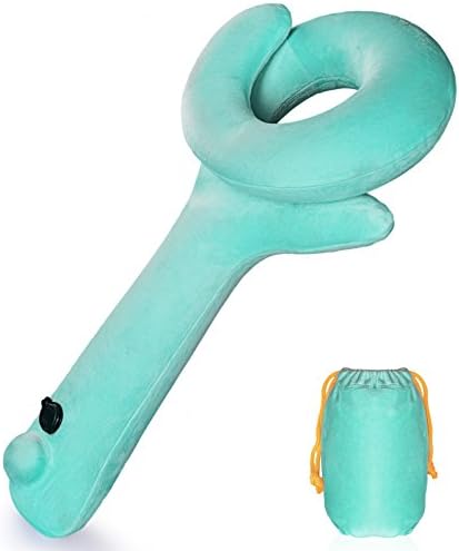 Juboury Travel Pillow,Q-Shape Neck Pillow Portable Inflatable Travel Kit with Washable Velour Cover,Sleep Mask for Airplanes,Cars,Buses,Trains and Office Napping
