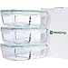 [2-Compartment] Glass Meal Prep Container Set with Snap-Locking Lids, BPA-Free, Airtight, Leakproof, Microwave, Oven, Freezer, Dishwasher Safe (5 Cups, 40 Oz, Rectangle)