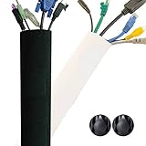 New Design PREMIUM 63'' Cable Management Sleeve, Best Cords Organizer System for TV Computer Office Home Entertainment, DIY Adjustable Black - White Cord Sleeves Wire Cover Concealer Wrap