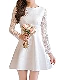 Plaid&Plain Women's Corrugated Neckline Floral Crochet Lace Skater Dress