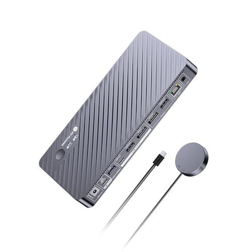 AV Access 8K KVM Switch 2 Monitors 2 Computers for Laptop & Desktop, 100W USB C Charge for Laptop, Ethernet, Docking Station Dual Monitor 8K@60Hz/4K@165Hz, 4xUSB 3.2, Audio, SD, Wired Remote Control
