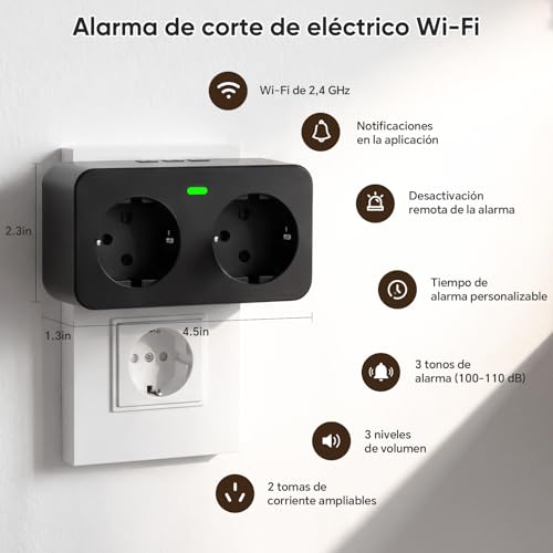 WiFi Light Cut Out Alarm with Tuya and Smart Life App, 110dB Power Failure Alarm with LED, 3 Volume Levels and 3 Melodies, Remote Silence, Smart Plug for Fridge, Freezer, Aquarium