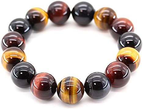 Ishiaki AAAA rank natural stone 3 color mix tiger eye 14 mm beaded bracelet　With original purse bag