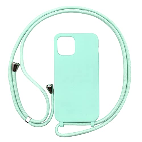PuYu Zhe Compatible With iPhone 6/7/8 Case,Soft Matte Silicone TPU Crossbody Cover with Adjustable Neck Cord Lanyard Strap,Slim Stylish Shockproof Lanyard Case-Mint Green