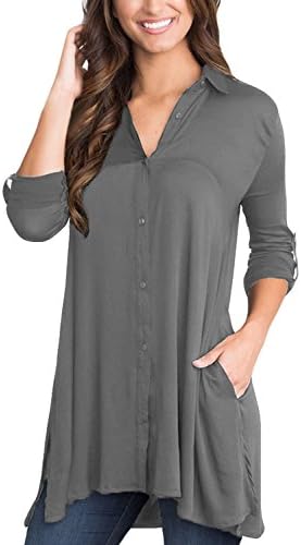 sisiyer Women's Cuffed 3/4 Sleeve Button Down Shirt Blouse Tunic Tops