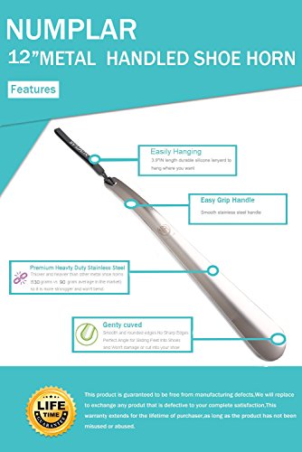 Metal Shoe Horn, Long handled Shoehorn for Men, Women, Kids, Seniors, Pregnancy, Boots and Shoes, Heavy Duty Stainless Steel with Silicone Lanyard (Grey)