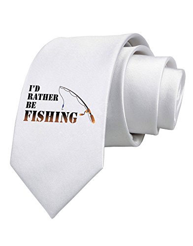 TooLoud I'd Rather Be Fishing Printed White Neck Tie