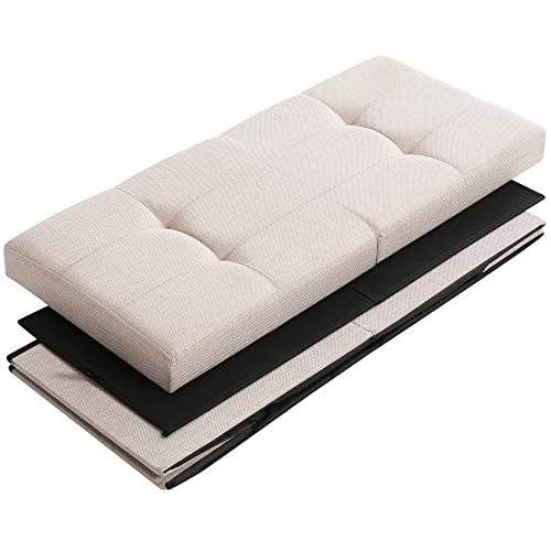 CUYOCA Storage Ottoman Bench Foldable Seat Footrest Shoe Bench End of Bed Storage with Flipping Lid, 75L Storage Space, 30 inches Linen Fabric Beige - Image 10