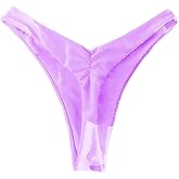 YELAIVP Women's Ruched Back Bikini Bottoms High Cut Bathing Suit Bottoms Cheeky Thong Swimsuit Bottom