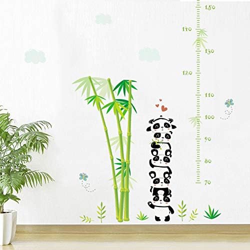 NTYDE Creative Wall Stickers Cute Pandas Eat Bamboo Measurement Height Stickers Kindergarten Layout Decorations Waterproof Removable Children Bedroom Living Room Home Decoration