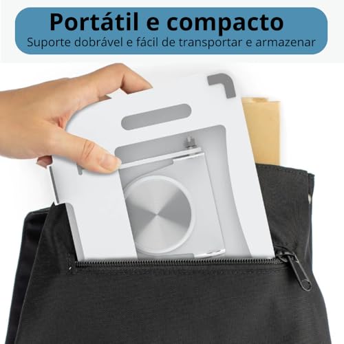Suporte para Notebook e Laptop de até 17" MTS, Tablets e Celulares, Aço Carbono, Ajustável, Dobrável, Base Giratória 360° e Aberto para Ventilação, Suporta até 10kgs, Ergonômico Portátil (Branco)