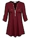 YaYa Bay Maternity Tunics, Neckline Design Ladies Long Sleeve Tunic Office Blouses with Pocket Zip Casual Blouses XXL Burgundy Blouse for Work