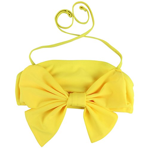 Jastore Baby Girls Big Bowknot Stripe 2 Pieces Swimwear Swimsuits Beach Wear (2T, Yellow) - Thumbnail 2
