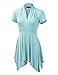 Made by Johnny MBJ WT1120 Womens Cross V Neck Short Sleeve Empire Line Panel Tunic Top L Aqua