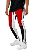 Hakjay Mens Stripe Track Pants Skinny Fit Stretch Elastic Training Pants