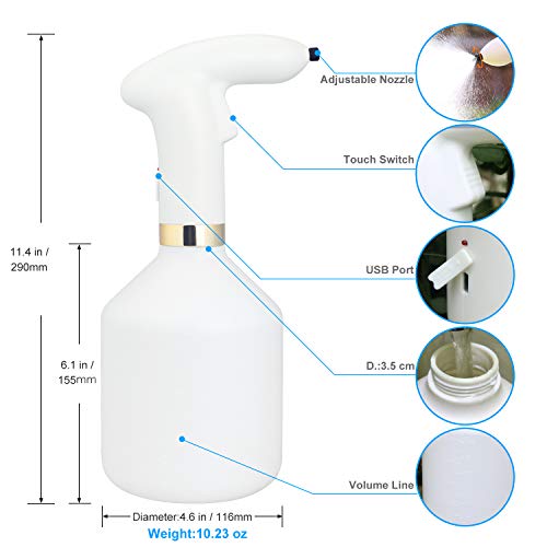 Battery Powered Sprayer,Touch Control Plastic Spray Bottle,1-Liter,USB Charging and Adjustable Nozzle,Multi-Purpose for Gardening, Fertilizing, Cleaning & General Use Spraying