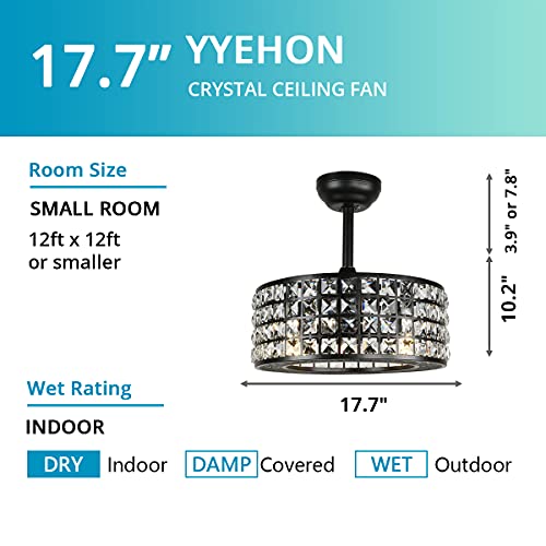 YYEHON Bladeless Ceiling Fan with Lights and Remote, 17.7" Caged