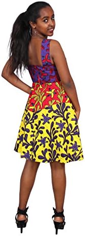 FANS FACE Women African Wax Print Sleeveless High Waist Party Dress