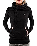 StyleDome Women's Cotton High Collar Hoodies Long Sleeve Sweatshirt Pullover Coat Black US 10