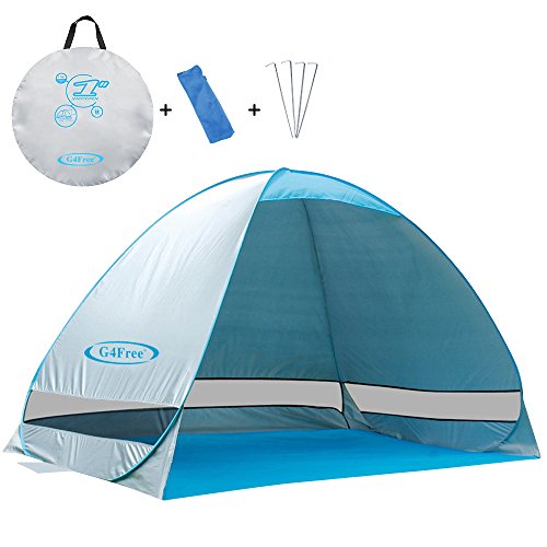 G4Free Outdoor Automatic Pop up Instant Portable Cabana Beach Tent 2-3 Person Camping Fishing Hiking Picnicing Anti UV Beach Tent Beach Shelter, Sets up in Seconds(Silver)