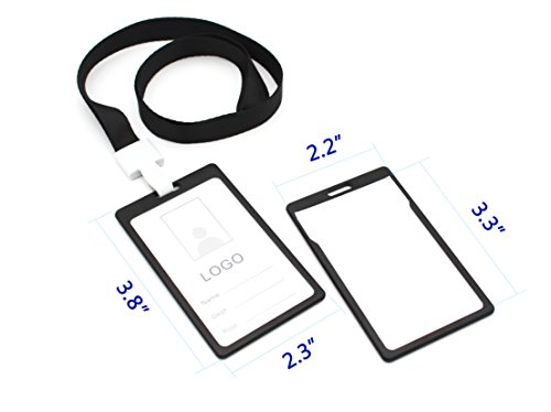 Tueascallk Aluminium Alloy Badge Holder with Removable Badge Clips and Neck Lanyard, Black, 4 Sets
