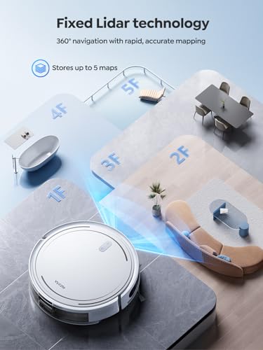 Vyzzle Robot Vacuum 8000Pa Strong Suction, LiDAR Navigation, 8.3cm Ultra Thin Robot Vacuum Cleaner with Mop, App/Alexa Control, Robotic Vacuums for Pet Hair, Hard Floors, Carpets, D10 (White)