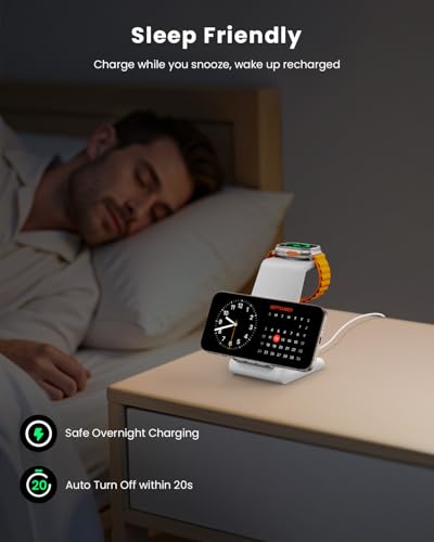 Wireless Charging Stand, GEEKERA 3 in 1 Wireless Charger Dock Station for iPhone 17 16 15 14 13 12 11 Pro Max Plus/X/8 Series, Apple Watch Ultra/11/10/9/SE/8/7/6/5/4/3/2, AirPods Pro/4/3/2