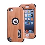 Touch 6 Case,Touch 5 Case,Vfunn Full Body Shock Absorption Hybrid Armor Protection Defender Case (Hard Back Case/Soft Silicone) for Apple iPod Touch 5/6 (Wood Black)