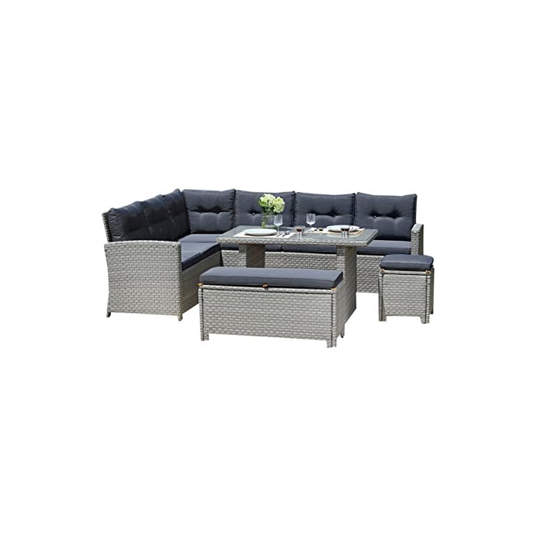 Abreo Rattan Dining Set Furniture Garden Corner 9 Seater INCLUDES