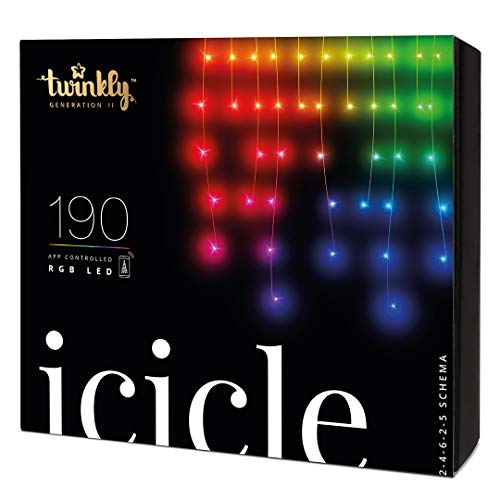 Twinkly Icicle 190 LED RGB, Luci a Cascata LED Esterno e Interno, Luci LED Smart Multicolore RGB, Compatibile con Alexa, Google Home, IP44, Controllo da App, Filo Trasparente, 5.5m