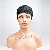 SeaSense Short Synthetic Hair Wigs Pixie Cut Wig for Black Women 1B Color