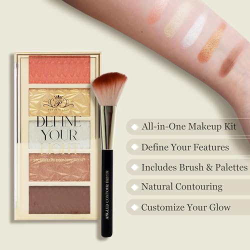 Paris Hilton Define Your Light Face Palette – Highlighter, Blush, Bronzer & Waterproof Contour – All-In-One Sculpting Kit with Makeup Brush – Glowing & Radiant Finish – Suitable for All Skin Type –1pc