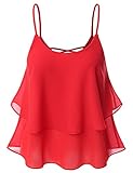Doublju Womens Spaghetti Strap Loose Fit Flowy Chiffon Blouse Top